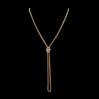 Antique Vintage Nouveau 18k Bi Gold Taille d ' Epargne Fancy Slider Chain Necklace 2