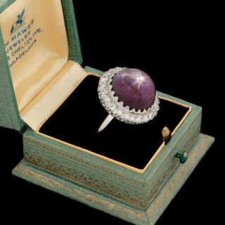 Antique Vintage Art Deco Platinum Diamond & Star Ruby Huge Engagement Ring S 7.  5