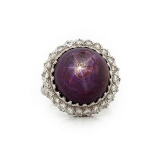 Antique Vintage Art Deco Platinum Diamond & Star Ruby HUGE Engagement Ring S 7.  5 2