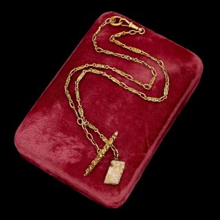 Antique Vintage Nouveau 18k 22k Gold Rush Gold In Quartz Watch Chain Necklace