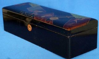 Vintage Black Japanese Oriental Lacquer Trinket Glove Box 5