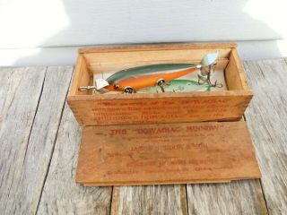 Vintage Heddon Dowagiac 150 Fancy Back Minnow Fishing Lure Box 5 Hook
