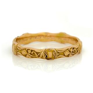 Antique Vintage Art Nouveau 18k Gold Jugendstil Foliate Wedding Bangle Bracelet 2