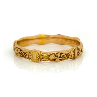 Antique Vintage Art Nouveau 18k Gold Jugendstil Foliate Wedding Bangle Bracelet 3