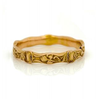 Antique Vintage Art Nouveau 18k Gold Jugendstil Foliate Wedding Bangle Bracelet 4