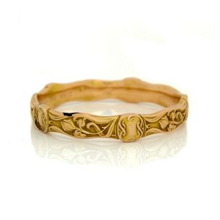 Antique Vintage Art Nouveau 18k Gold Jugendstil Foliate Wedding Bangle Bracelet 5