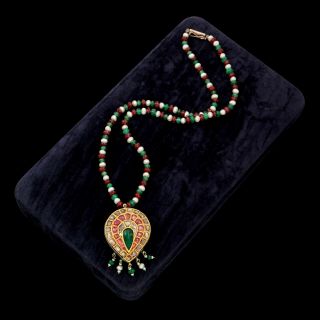 Antique Vintage Art Nouveau 18k 22k Gold Mughal Diamond Emerald Wedding Necklace