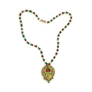 Antique Vintage Art Nouveau 18k 22k Gold Mughal Diamond Emerald Wedding Necklace 4