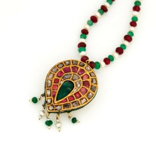 Antique Vintage Art Nouveau 18k 22k Gold Mughal Diamond Emerald Wedding Necklace 5