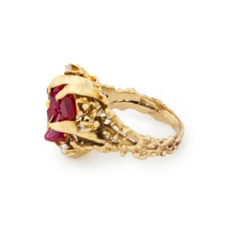 Antique Vintage Deco Mid Century 14k Gold Brutalist Ruby & Diamond Ring Sz 8.  5 8
