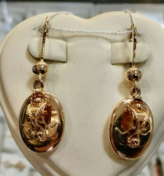 Vintage Chic Jewelry Earrings Russian Samovar Soviet Ussr Model Gold 14k 585 6.  0
