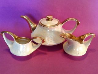 Pearl China Aladdin Style Tea Set - Iridescent Off - White And Brilliant 22k Gold