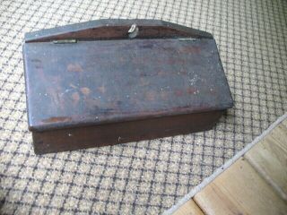 Antique 19th Century Primitive Rustic Wooden Box With Lid Wallhanging