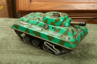 Louis Marx Green Windup Tin Litho Tank W/rubber Tracks (h5l)