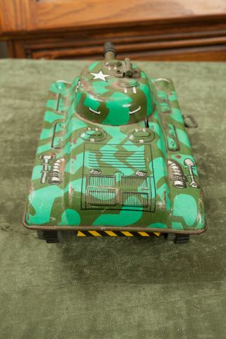 Louis Marx Green Windup Tin Litho Tank w/Rubber Tracks (H5L) 4