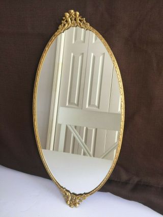 Vintage Oval Victorian Mirror,  Ornate Brass Frame Oval Mirror - 16.  5 " X8.  4 "
