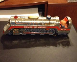 Vintage Silver Mountain Tin Lithograph Train 16 " Long Made By Modern Toys.