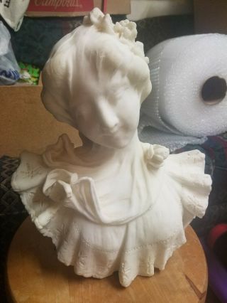 Gorgeous 13 " Antique Carved Alabaster Bust Of Young Lady In Veil - 19th Century