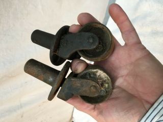 Vintage,  Pair Steel & Cast Iron,  Swivel Caster Wheels 1 3/4in X 1 1/4