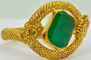 One Of A Kind Imperial Russian Ouroboros Snake Memento Mori Gold&emerald Ring