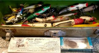 Vintage Simonsen Metal Tackle Box,  Chock - Full of Old Fishing Lures - 5