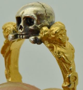 Wow Rare Victorian Antique Memento Mori Skull&bones Vermeil Silver Ladies Ring