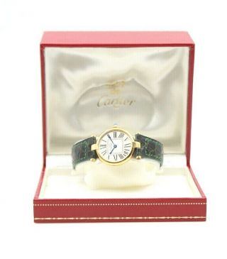 Vintage Must De Cartier Vermeil Quartz Argent Sapphire Crown Wrist Watch 5456