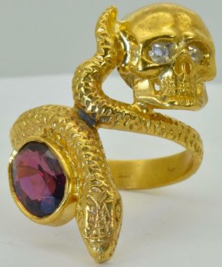 $10000 Museum 19th C.  Victorian Memento Mori Skull&snake 18k Gold&diamonds Ring