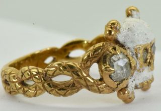 WOW Antique Georgian Memento Mori Skull&Bones 18k Gold,  Enamel&Diamonds ring 12