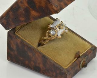 WOW Antique Georgian Memento Mori Skull&Bones 18k Gold,  Enamel&Diamonds ring 3