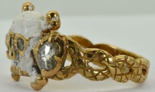 WOW Antique Georgian Memento Mori Skull&Bones 18k Gold,  Enamel&Diamonds ring 9