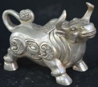 Old China Handwork Collectable Miao Silver Carve Rhinoceros Delicate Art Statue 2