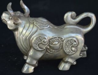 Old China Handwork Collectable Miao Silver Carve Rhinoceros Delicate Art Statue 3