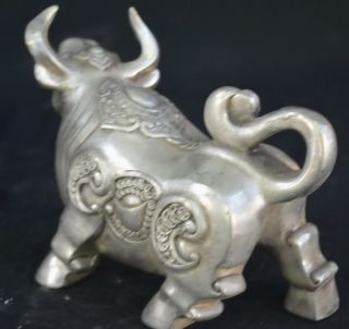 Old China Handwork Collectable Miao Silver Carve Rhinoceros Delicate Art Statue 4