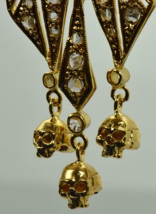 Antique Victorian 18k gold&Diamonds Memento Mori Shell Cameo Skulls Pendant 4