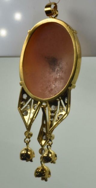 Antique Victorian 18k gold&Diamonds Memento Mori Shell Cameo Skulls Pendant 5