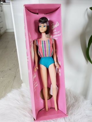 1958 American Girl Barbie Doll Brunette Swimsuit Vintage