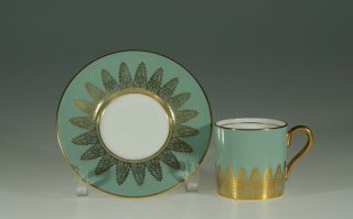 Aynsley Green & Gold Filigree (2253) Demitasse Cup And Saucer,  England C.  1940 - 50