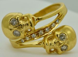Rare Victorian Memento Mori Double Skulls 18k Gold& Diamonds Ring.  11g Heavy