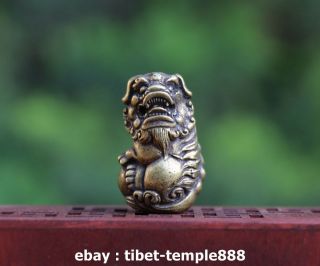 3.  5 Cm China 100 Pure Bronze Copper Foo Dog Lion Play Ball Animal Beast Statue