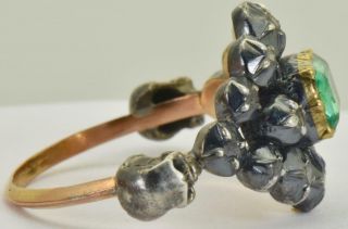 18th C.  Georgian Memento Mori Skulls 18k Gold,  Rose cut Diamonds&1ct Emerald ring 6