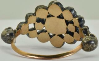 18th C.  Georgian Memento Mori Skulls 18k Gold,  Rose cut Diamonds&1ct Emerald ring 7