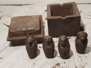 Ancient Egyptian Rare Antique 4canopic Jars,  Box God Isis Anubis1820 - 1740bc