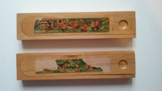 2 Vintage Wooden Anchor Pencil Boxes For Children Made In Western Germany