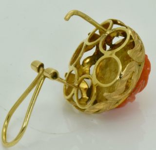 Rare antique Victorian 18k solid gold&hand carved Coral earrings&ring set c1890s 9