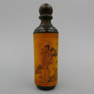 Snuff Bottle China Natural Bone Rosewood Hand Painting Ancient Beauty Pendants