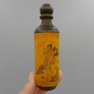 Snuff Bottle China Natural Bone Rosewood Hand Painting Ancient Beauty Pendants 4