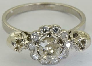 Wow Antique Platinum&1.  3ct Diamonds Memento Mori Skull Engagement Ring