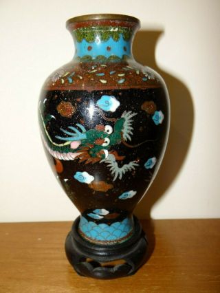Antique 19th C.  Japanese Meiji Period Cloisonne Vase With 3 Toed Dragon