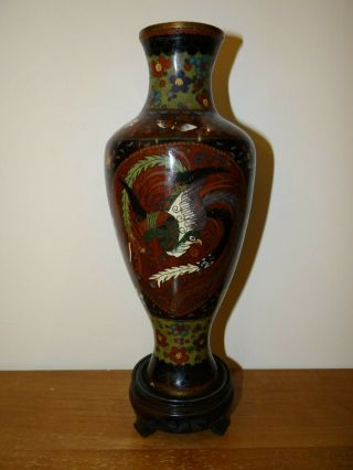 Antique 19th C.  Japanese Meiji Period Cloisonne Vase With Phoenix & Butterflies